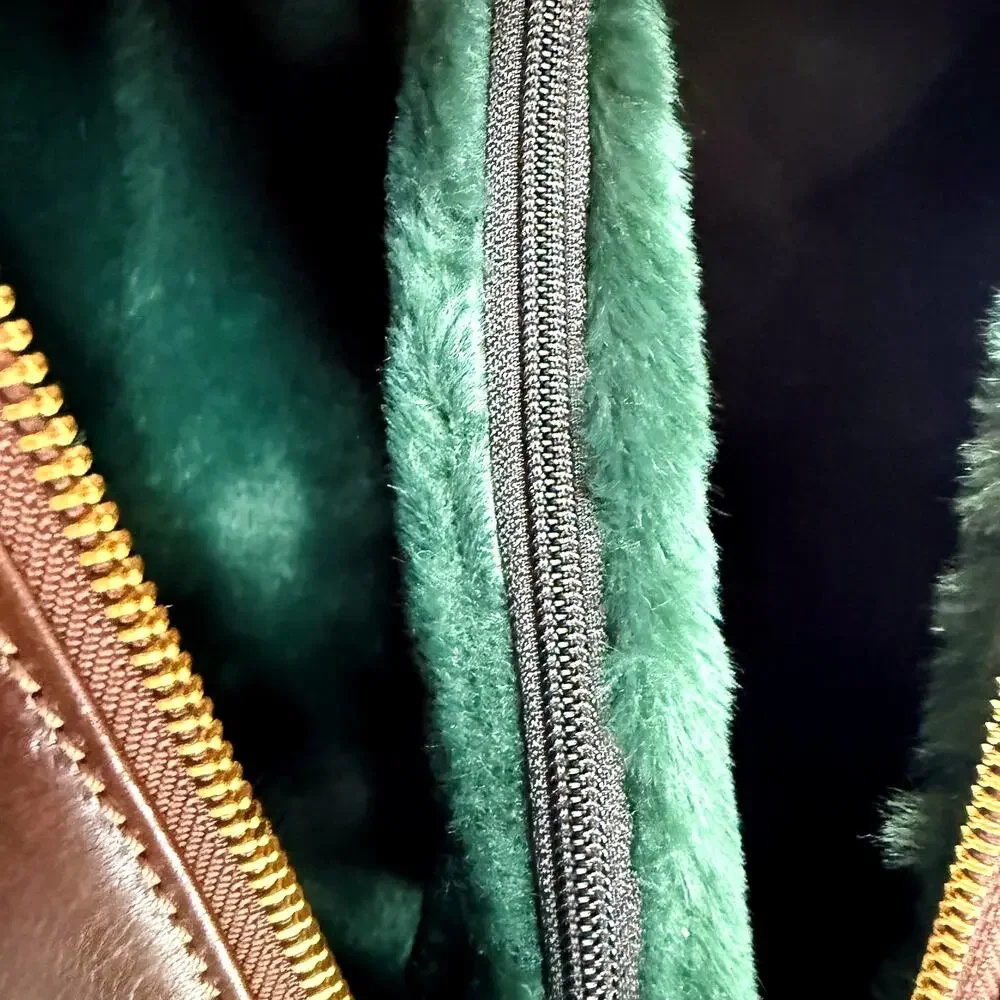 NWT Mulholland Brown Leather Golf Shoe Bag Luxury Travel Case Faux Fur Lined